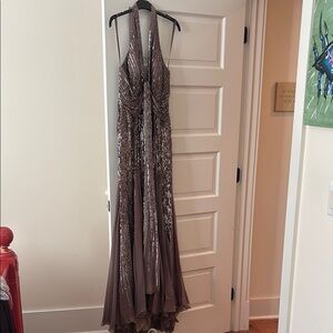 Alberto Makali Brown Sequin Prom Dress